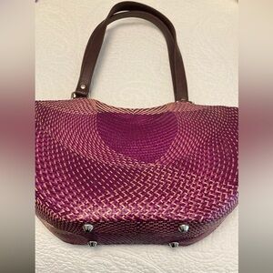 Purple Straw Woven Tote